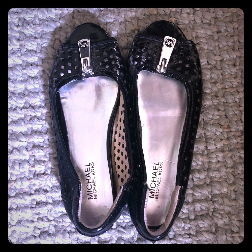 Michael Kors Patent Flats with Zipper Detail